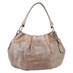 Authentic PRADA Shoulder Bag Leather Beige Silver